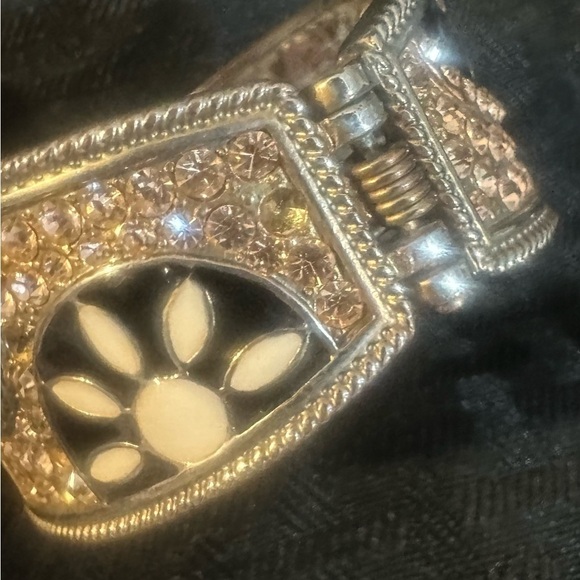 Vintage Crystal Rhinestone Clamper Bracelet Silver Tone Light Pink Boho Art Deco - Picture 5 of 6